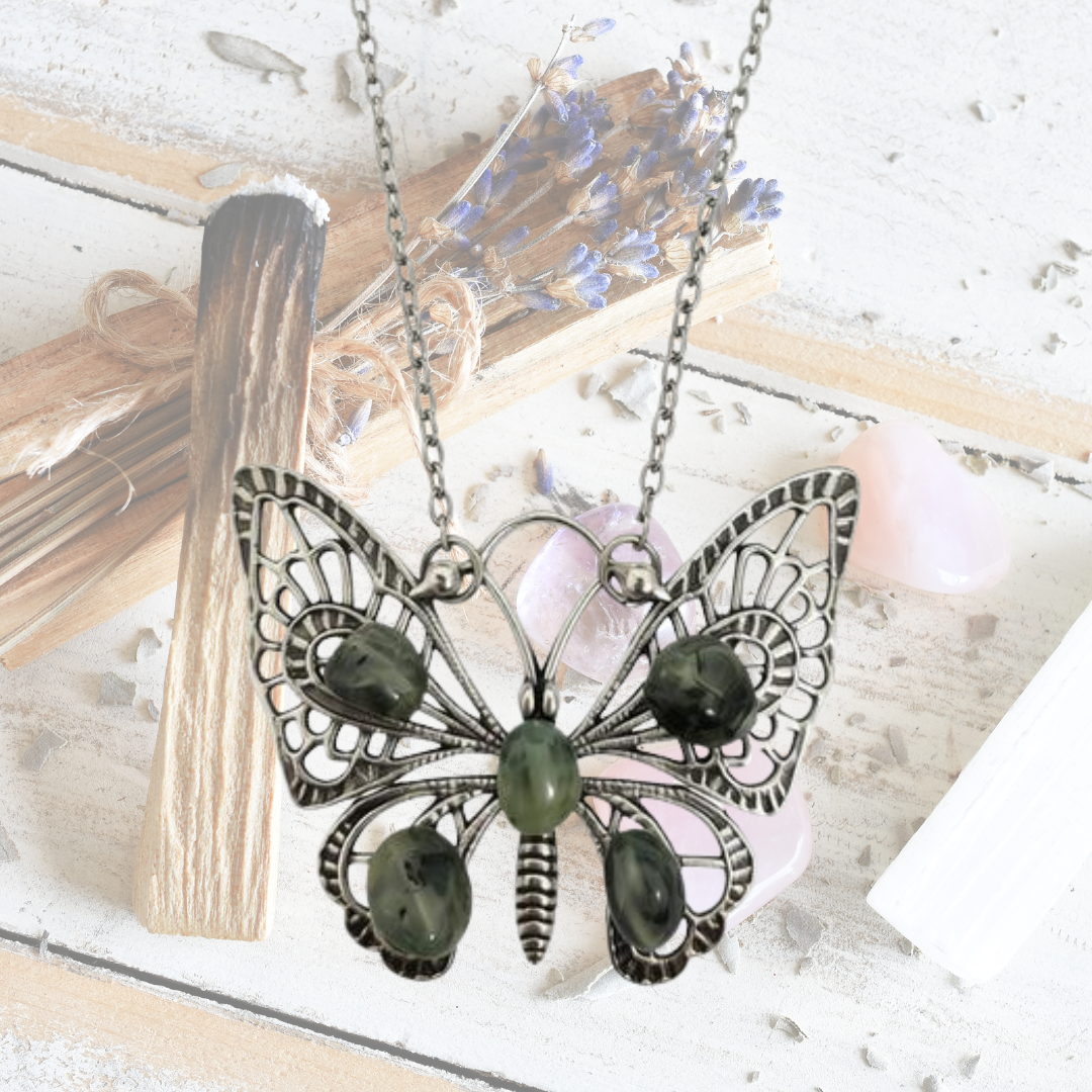 Whispers of Renewal Prehnite Butterfly Necklace