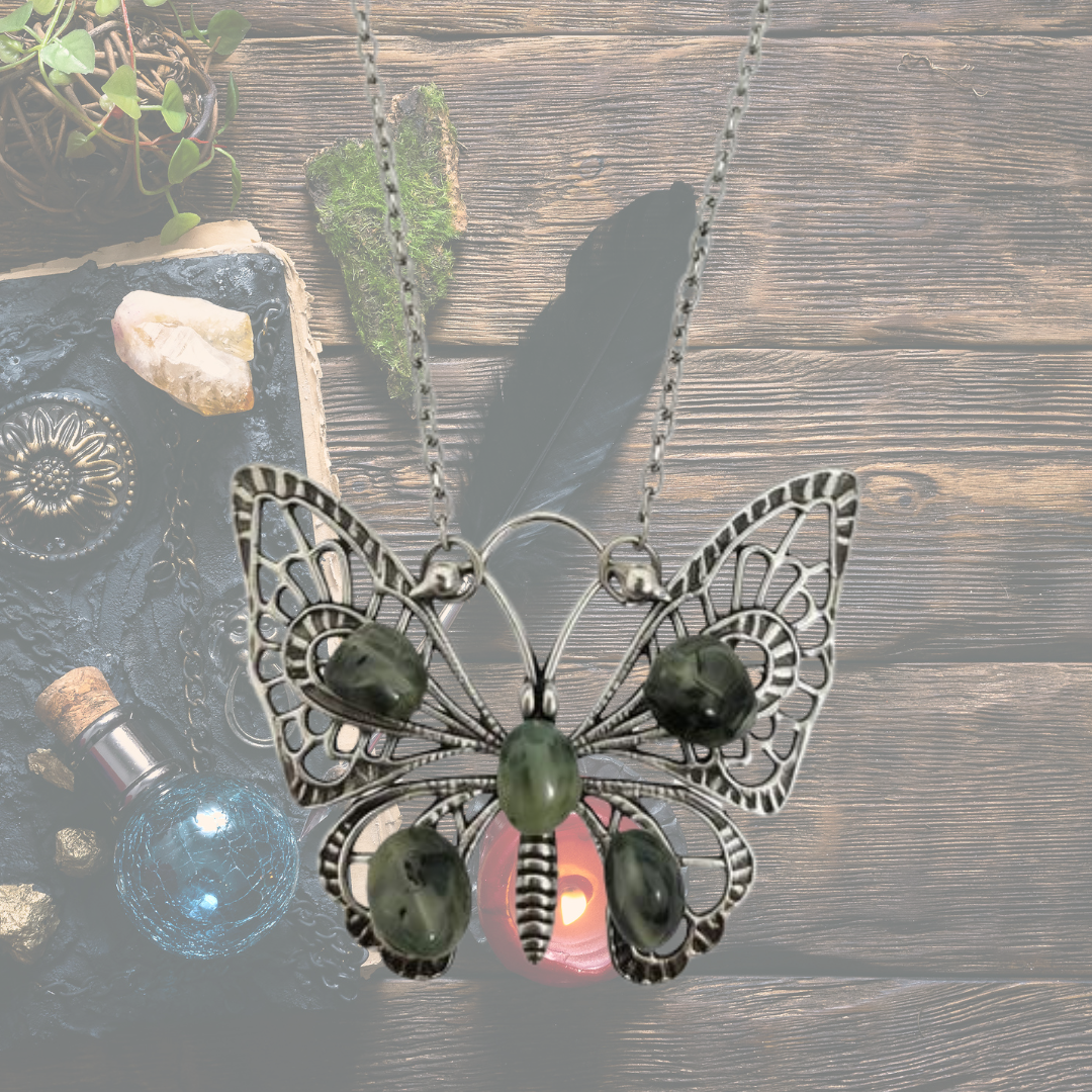 Whispers of Renewal Prehnite Butterfly Necklace