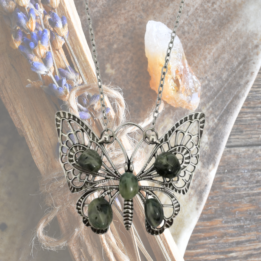Whispers of Renewal Prehnite Butterfly Necklace