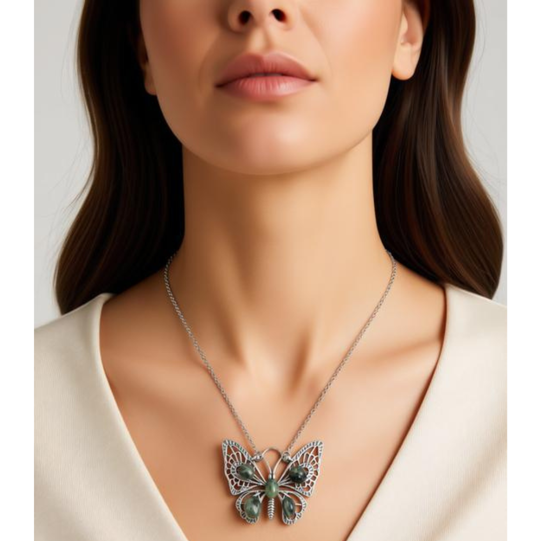 Whispers of Renewal Prehnite Butterfly Necklace
