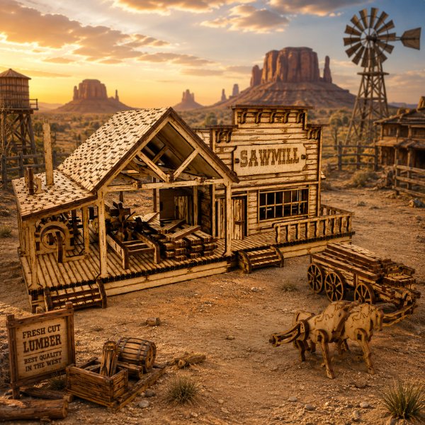Wild West Sawmill with Freight Cart DIY Build It Yourself Kit