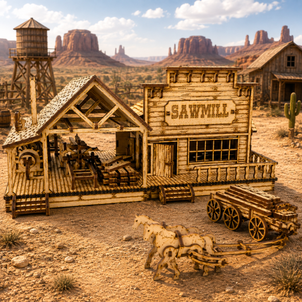 Wild West Sawmill with Freight Cart DIY Build It Yourself Kit