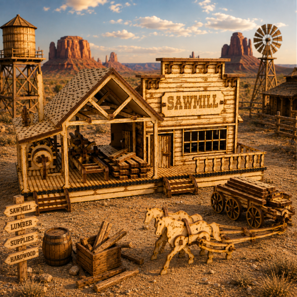 Wild West Sawmill with Freight Cart DIY Build It Yourself Kit