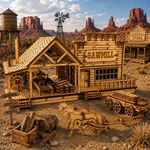 Wild West Sawmill with Freight Cart DIY Build It Yourself Kit