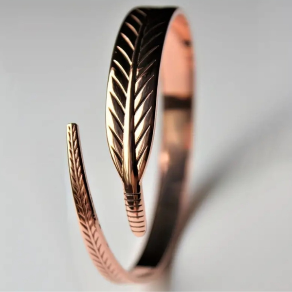 Wings of Wisdom Feather Copper Bangle