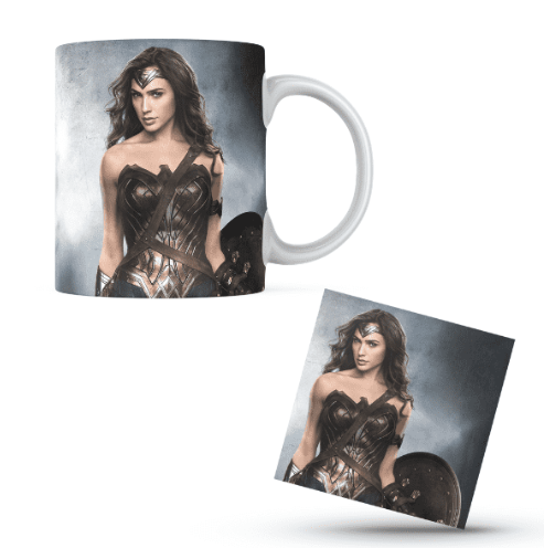 Wonderwoman Themed Printed Coffee Cup and Coaster Set