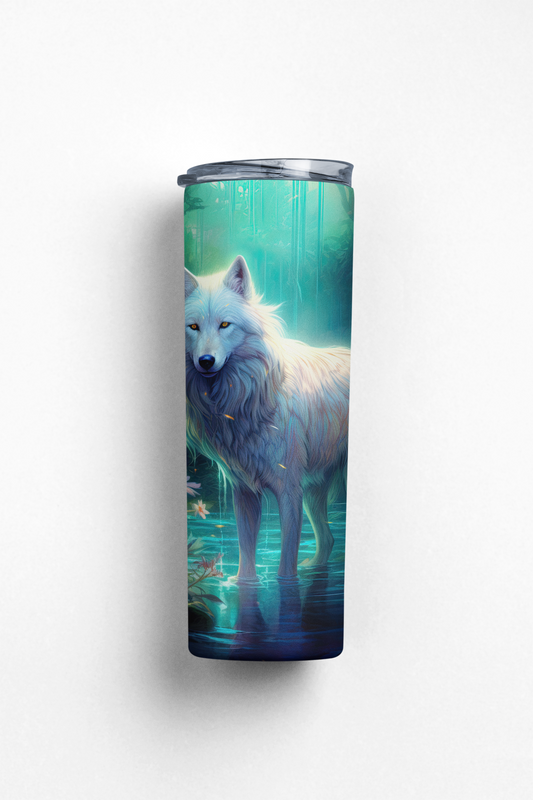 Enchanted Forest White Wolf 20 Oz Tumbler